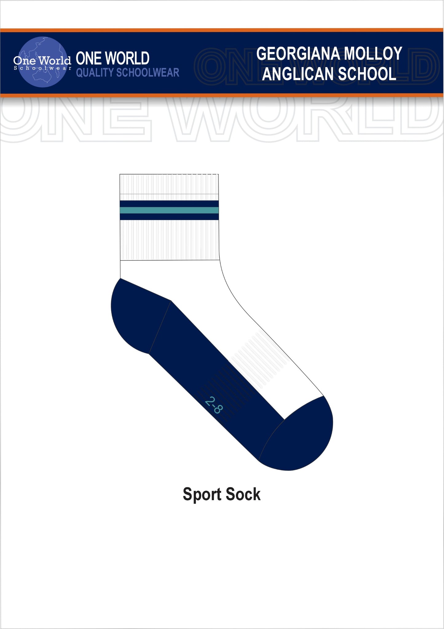 Socks - White with Navy/Teal/Navy Stripe